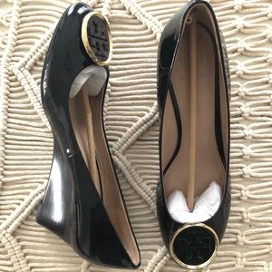 Tory Burch Soft Black Patent Leather Twiggie Wedge